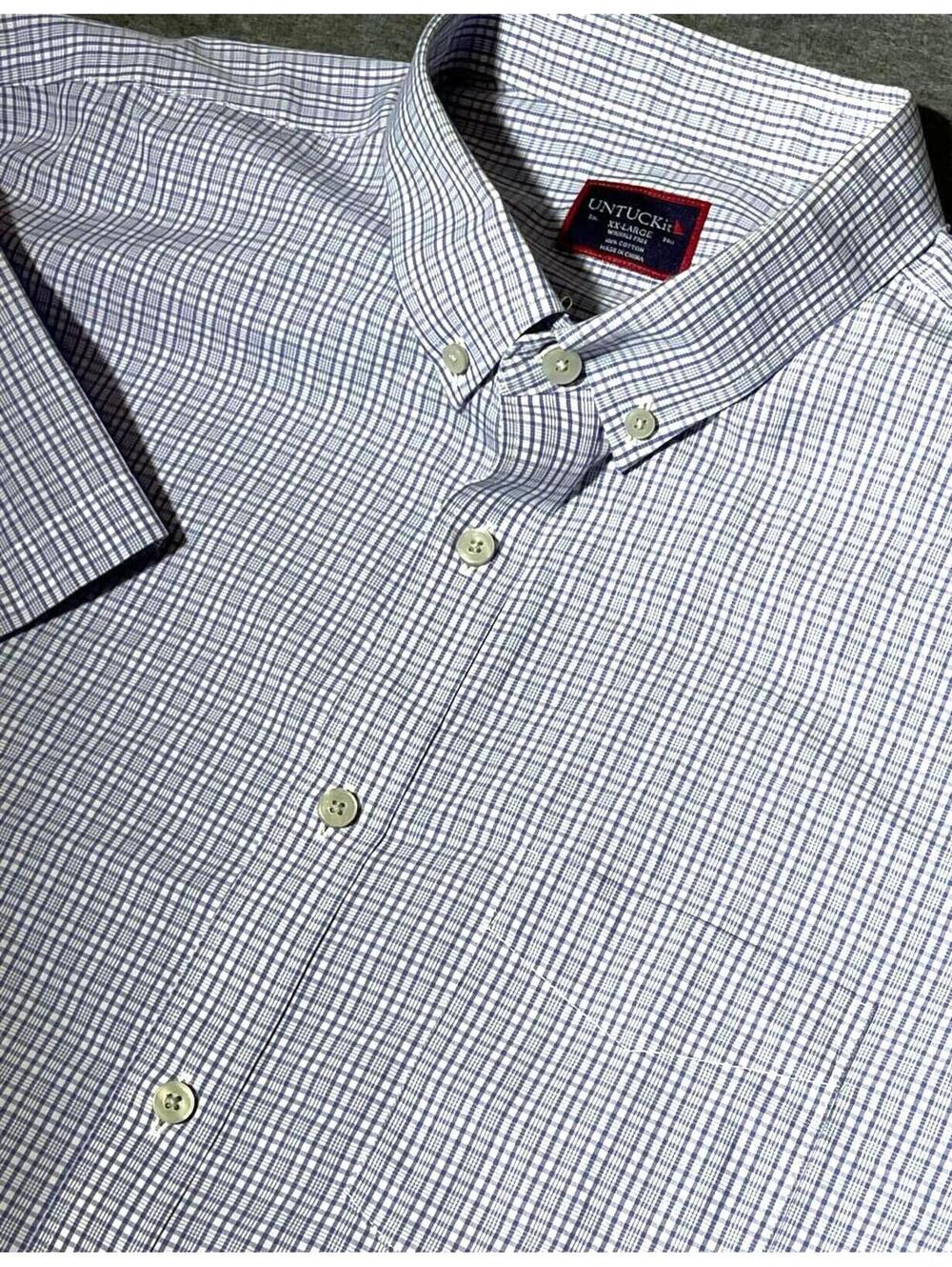 UNTUCKit Men's Plaid Button-Down Shirt Blue Short Sleeve - XX-Large Wrinkle-Free
